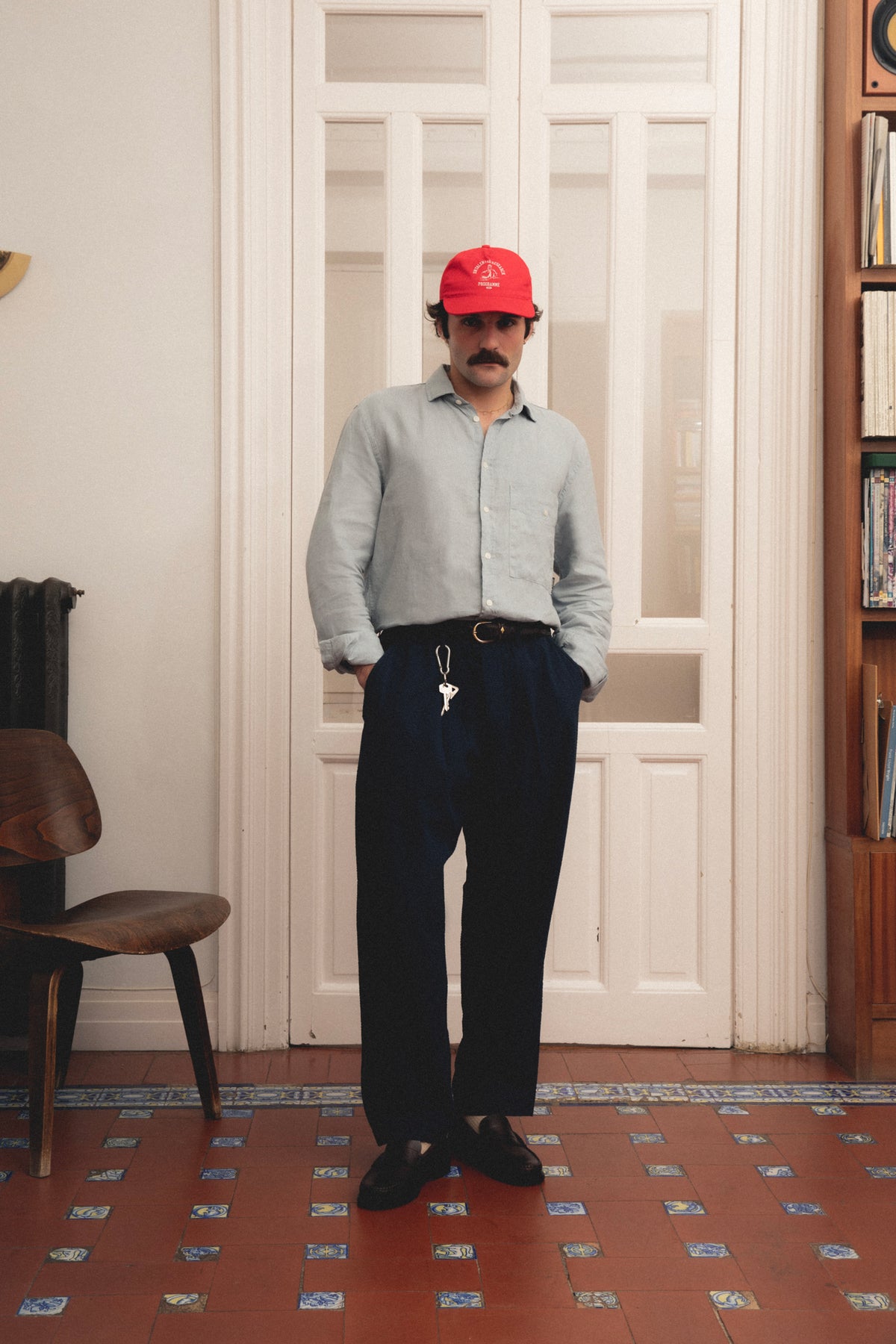 LOOSE NAVY SEERSUCKER TROUSER