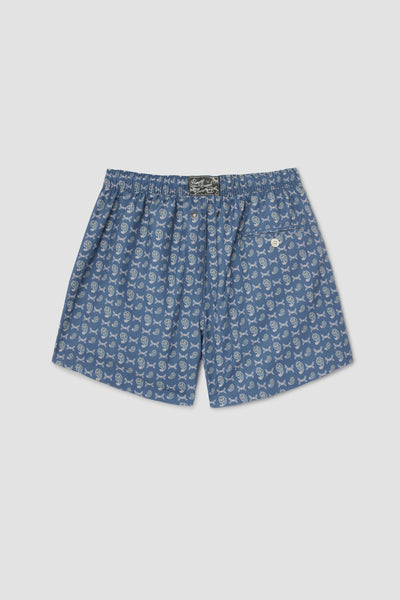 SLATE BLUE MICRO PAISLEY SWIM TRUNKS