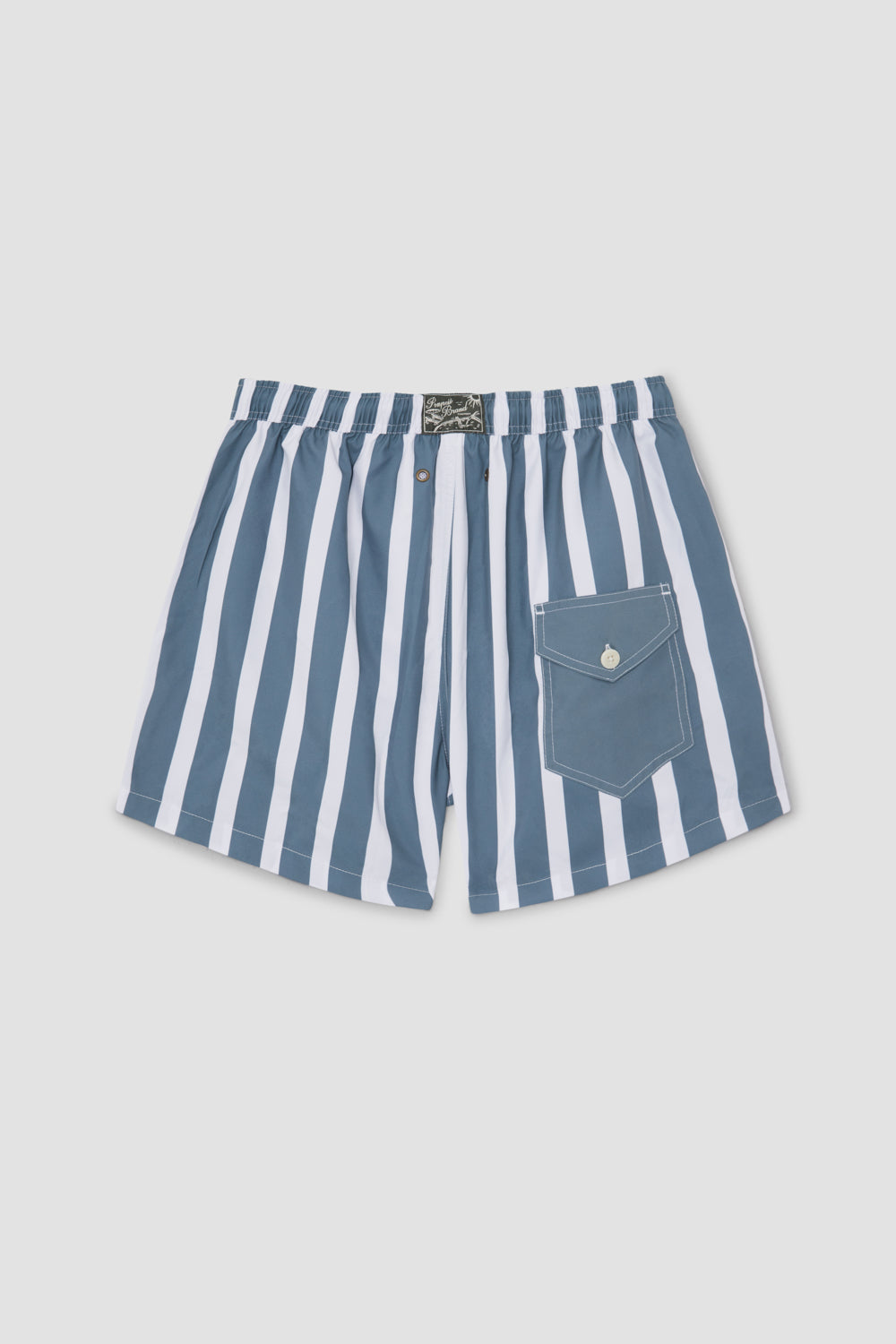 SLATE BLUE STRIPED SWIM TRUNKS