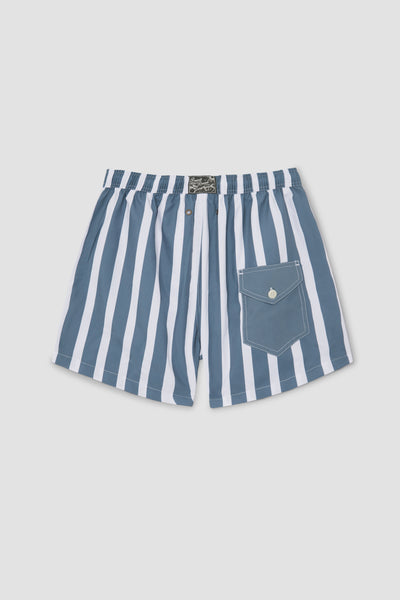 SLATE BLUE STRIPED SWIM TRUNKS
