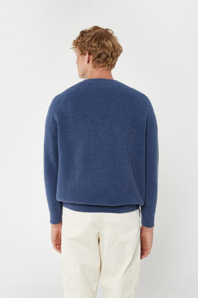 BLUE WOOL RIBBED CREW NECK
