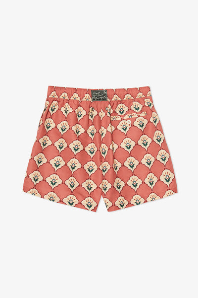 HANDPAINTED PEACH TILE SWIM TRUNKS