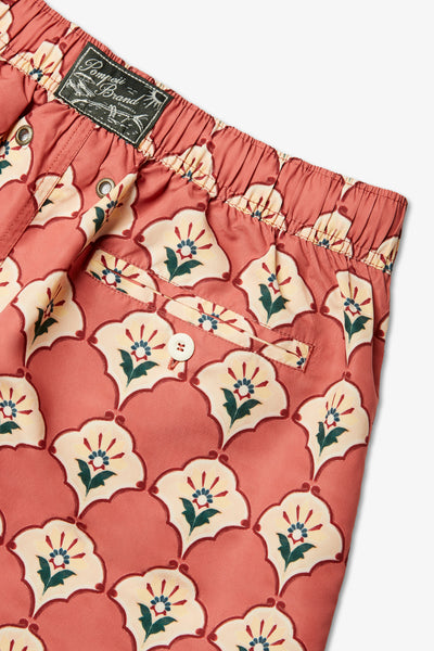 HANDPAINTED PEACH TILE SWIM TRUNKS
