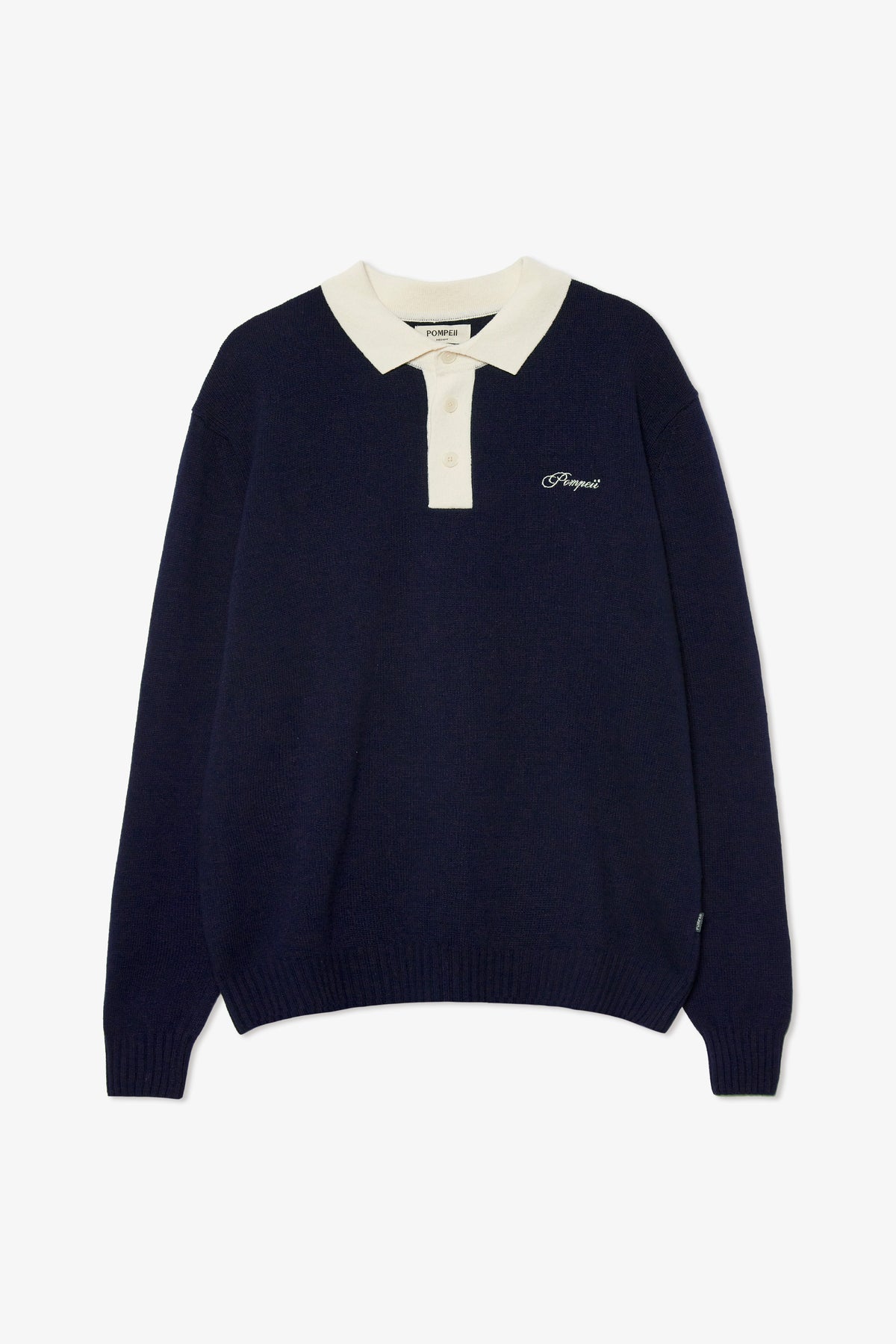 POLO EN LAINE TRICOTÉE MARINE AVEC LOGO