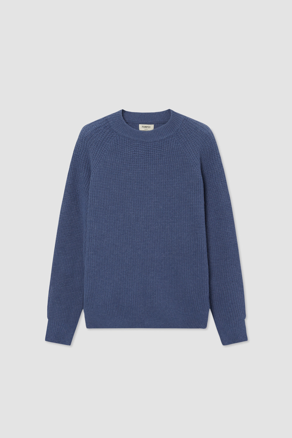 BLUE WOOL RIBBED CREW NECK