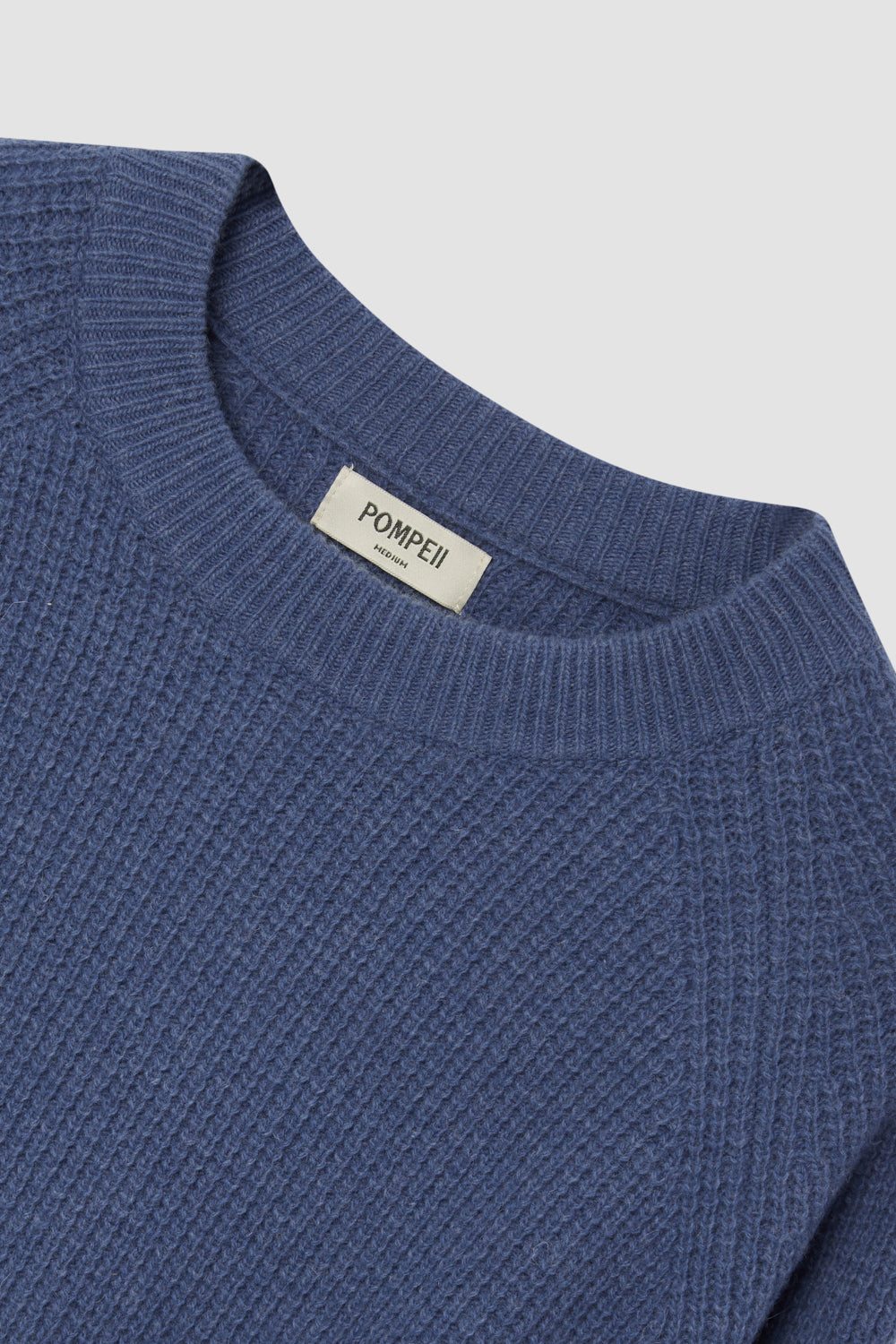 BLUE WOOL RIBBED CREW NECK