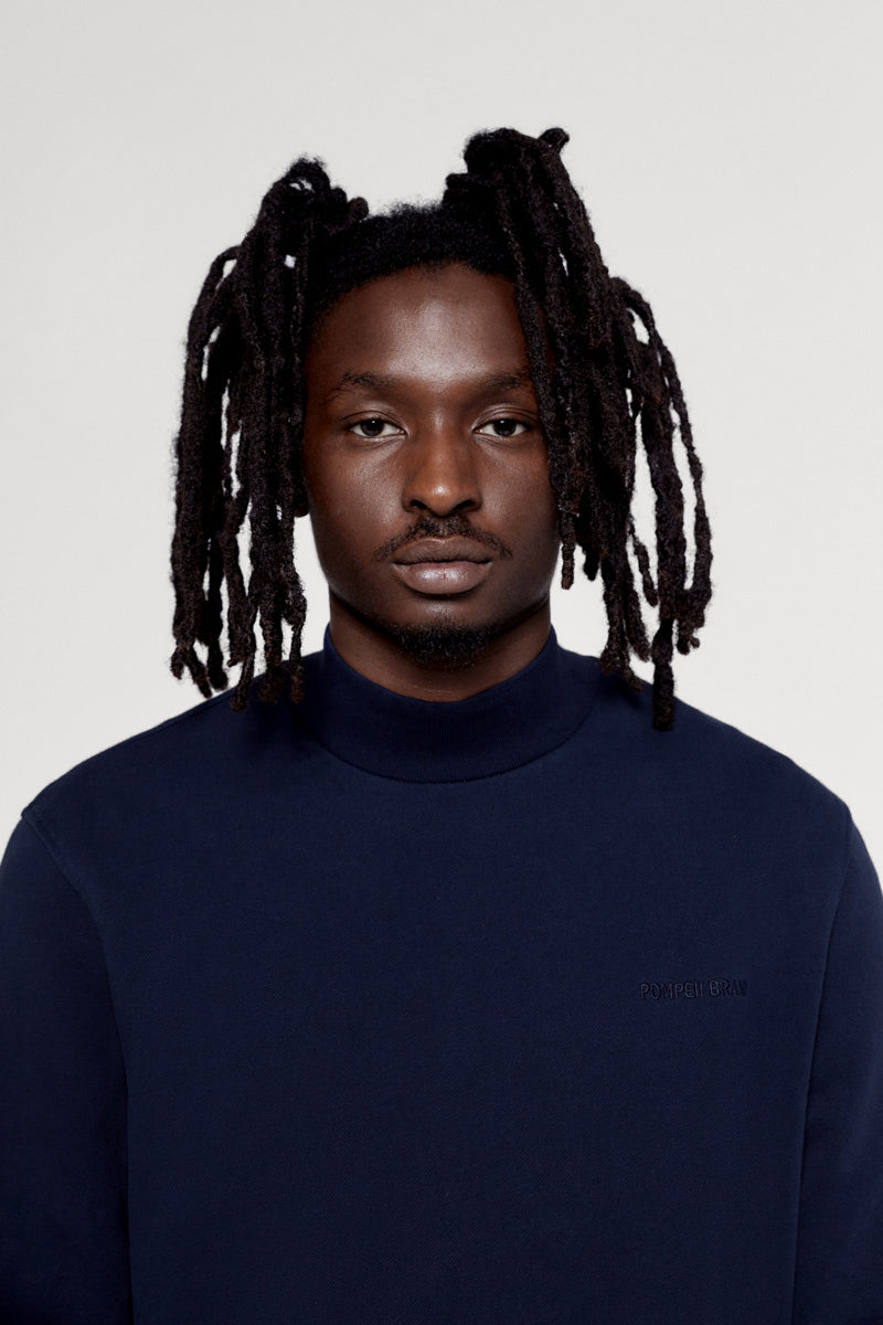NAVY MOCKNECK SWEAT